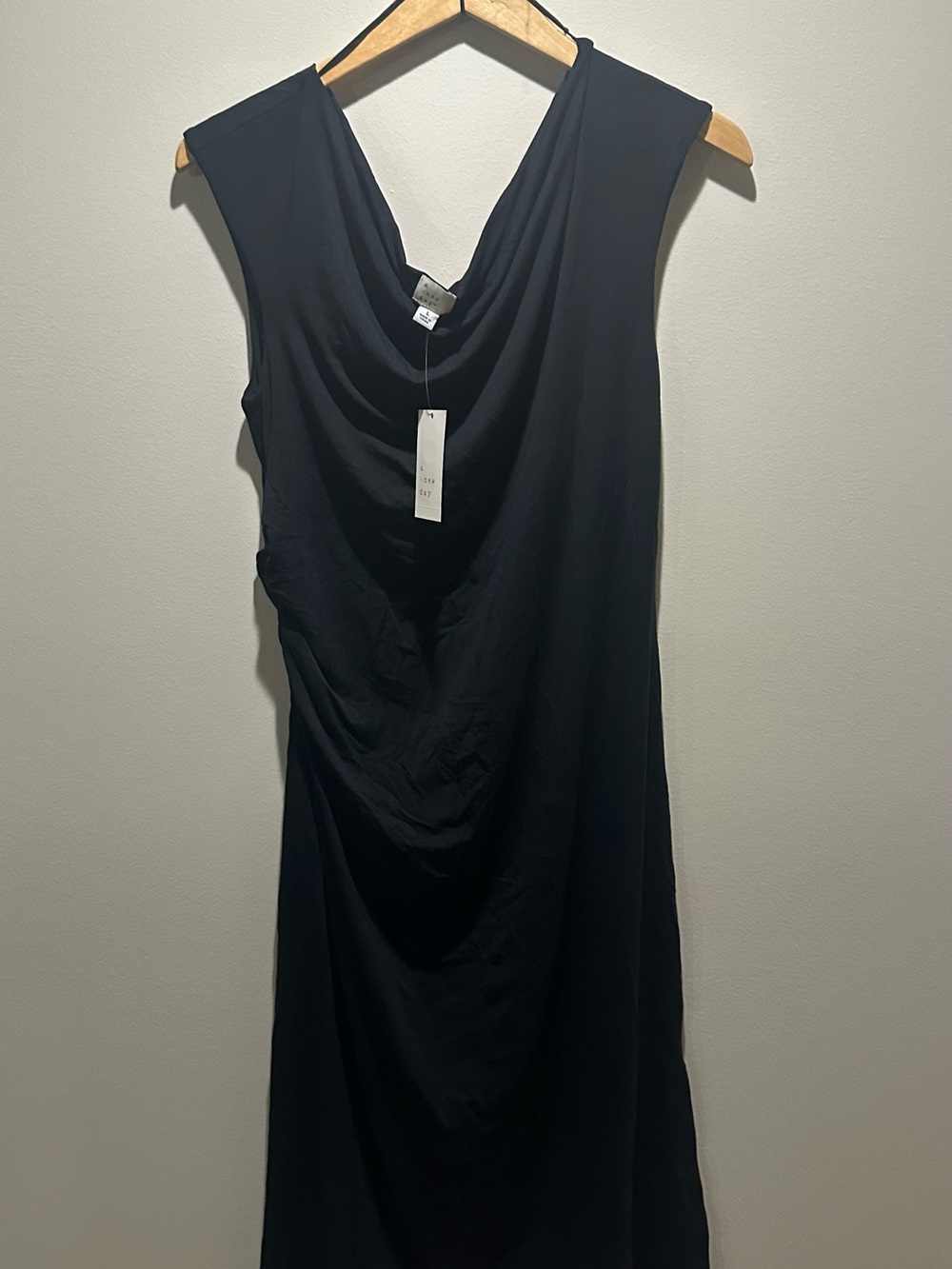 a new day Black Sleeveless Midi Dress with Draped Neckline
